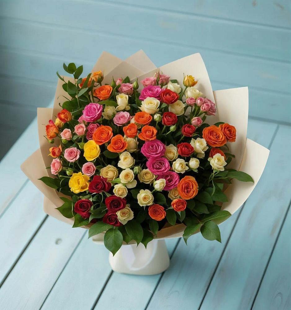 Букет Микс из разноцветных кустовых роз в Алупке