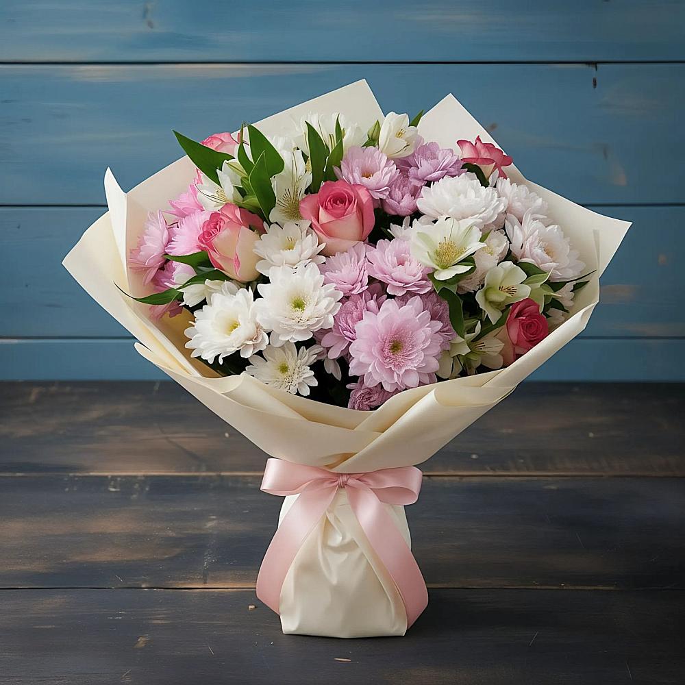 Букет цветов из: Хризантемы, Альстромерии и Розы в Алупке